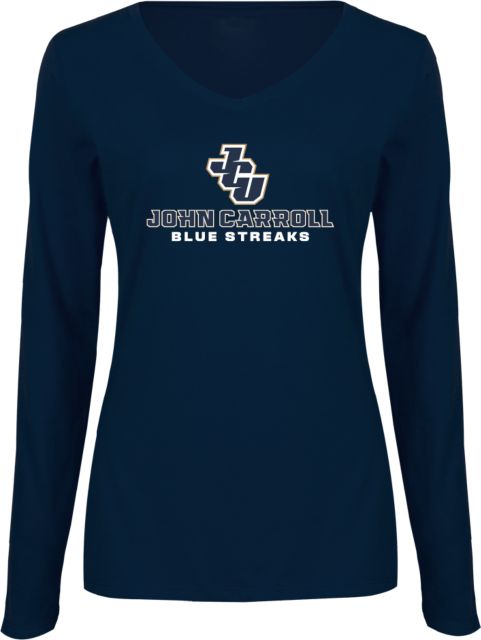 John Carroll Ladies Long Sleeve V Neck Tee JCU Stacked - ONLINE ONLY