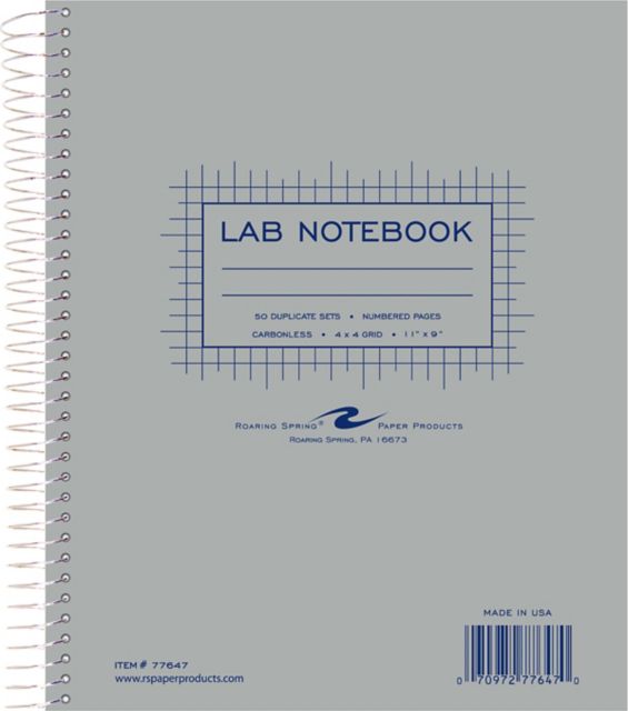 4x4 Graph Ruled Spiral Lab Notebook with 50 Numbered Carbon Sets 11 IN x 9 IN White/Canary Pages